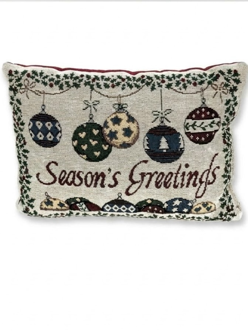 Vintage Season’s Greetings Christmas Tapestry Holiday Pillow Ornaments Garland